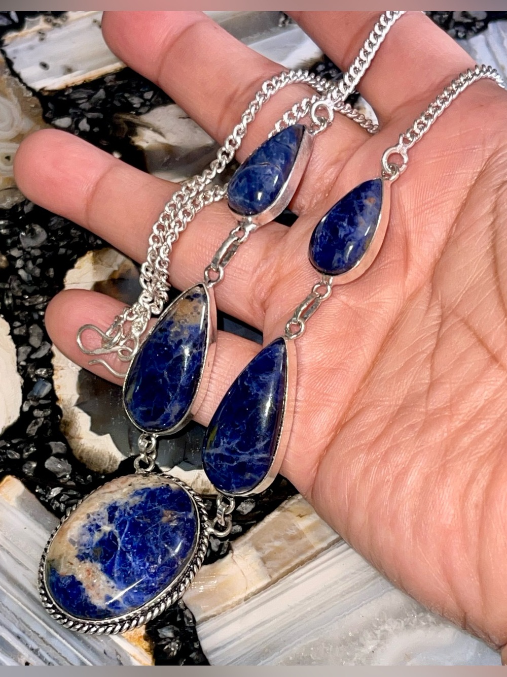 Navy Sodalite Crystal Necklace - Stone of Insight